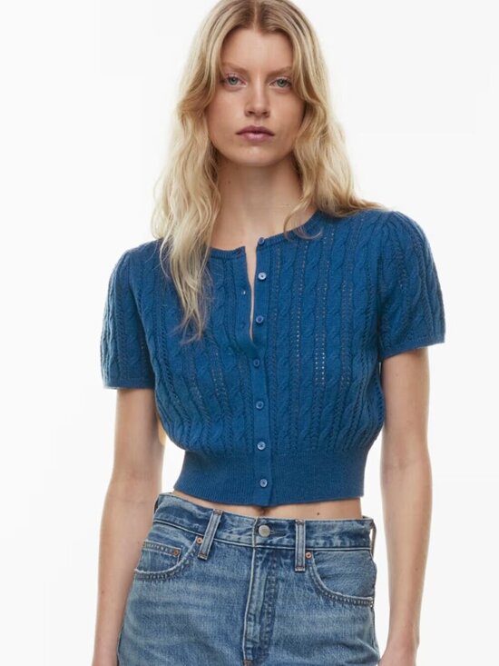 Wilfred Sweaters - Wilfred Fey Cardigan Merino Wool and Cotton Short Sleeve Ultramarine Blue S $98
